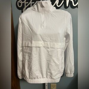 ☃️$5☃️ Ebb & Flow White Half-Zip Pullover Windbreaker Jacket Small Call out